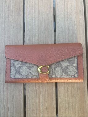 Designer-Inspired Leather and Canvas Wallet Clutch in brown color